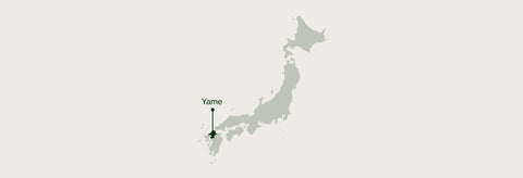 Map of Japan highlighting Yame in Fukuoka Prefecture, where Nio Teas tea is grown
